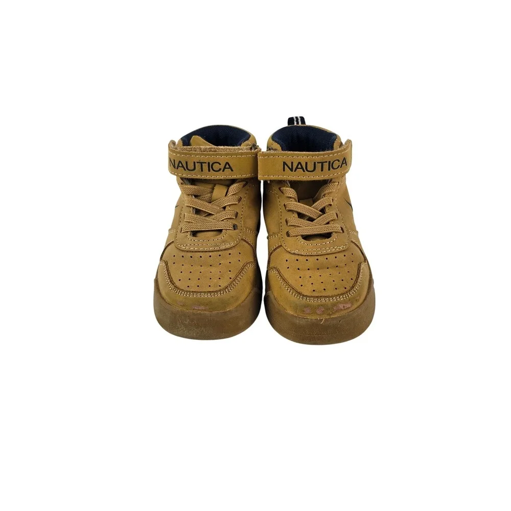 Nautica Hardyn T High Top Sneakers Kids Size 7 Wheat Tan Hook Loop Casual Shoes